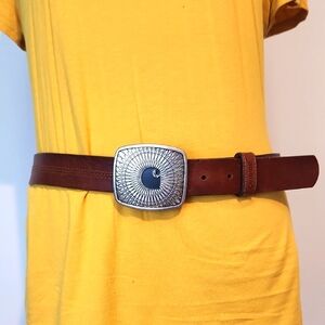 CARHARTT ESPRESSO BROWN LEATHER BELT W/SILVER C LOGO BUCKLE SZ LARGE